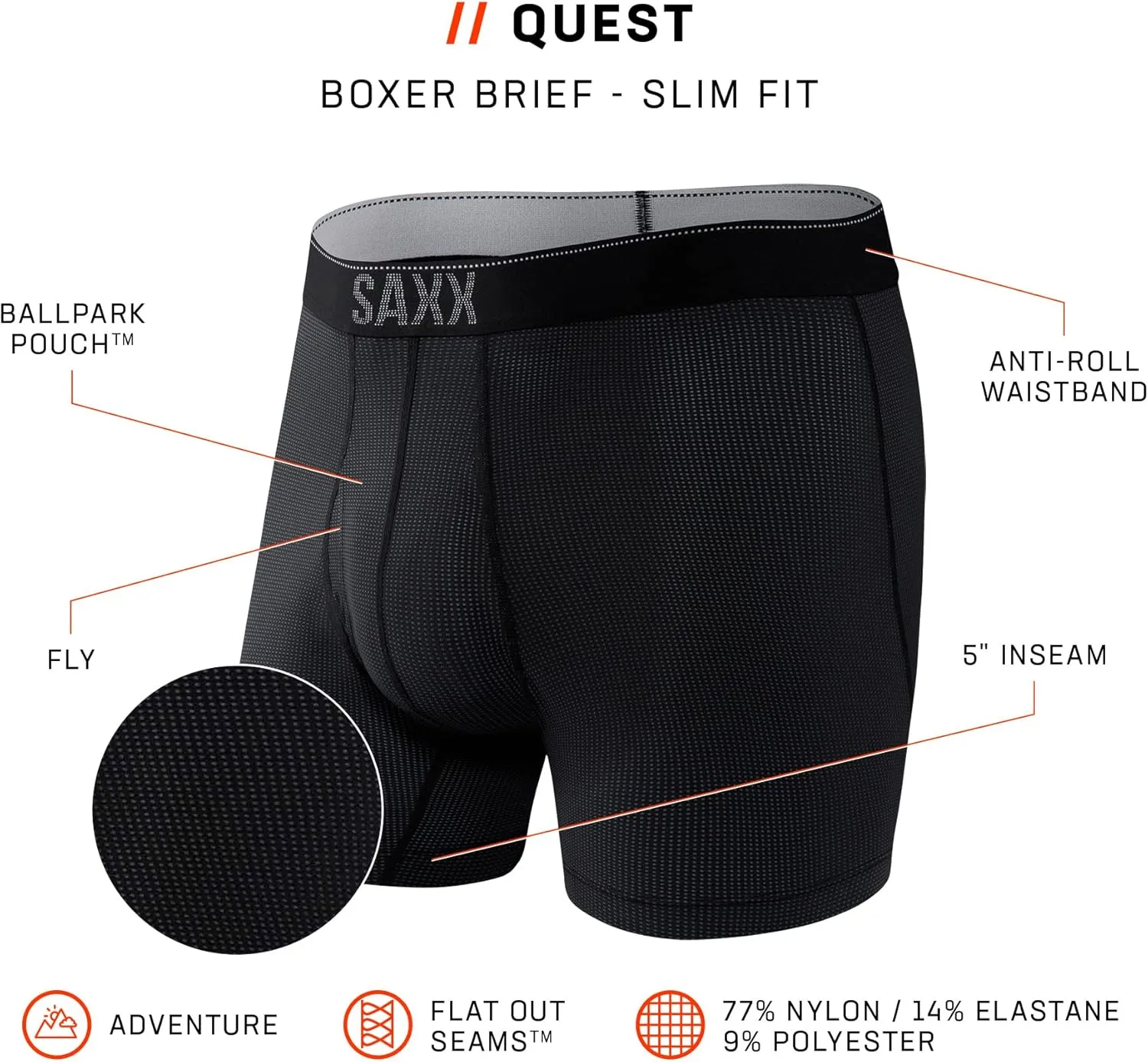 SAXX Underwear Co. Men's Underwear with Pouch Quest Quick Dry Mesh Boxer Brief Fly