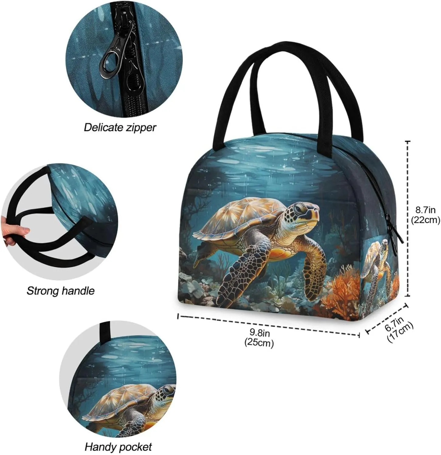 Sea Turtle Lunch Bag for Women Men Reusable Insulated Lunch Tote Bag for Office Work School Picnic Hiking