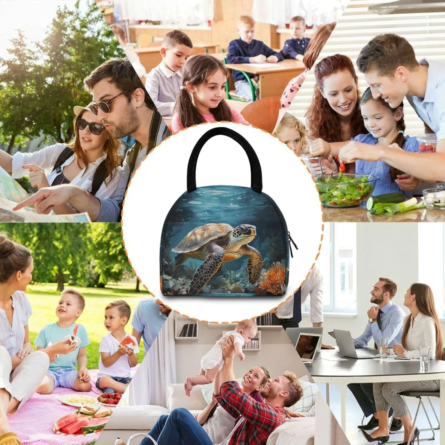 Sea Turtle Lunch Bag for Women Men Reusable Insulated Lunch Tote Bag for Office Work School Picnic Hiking