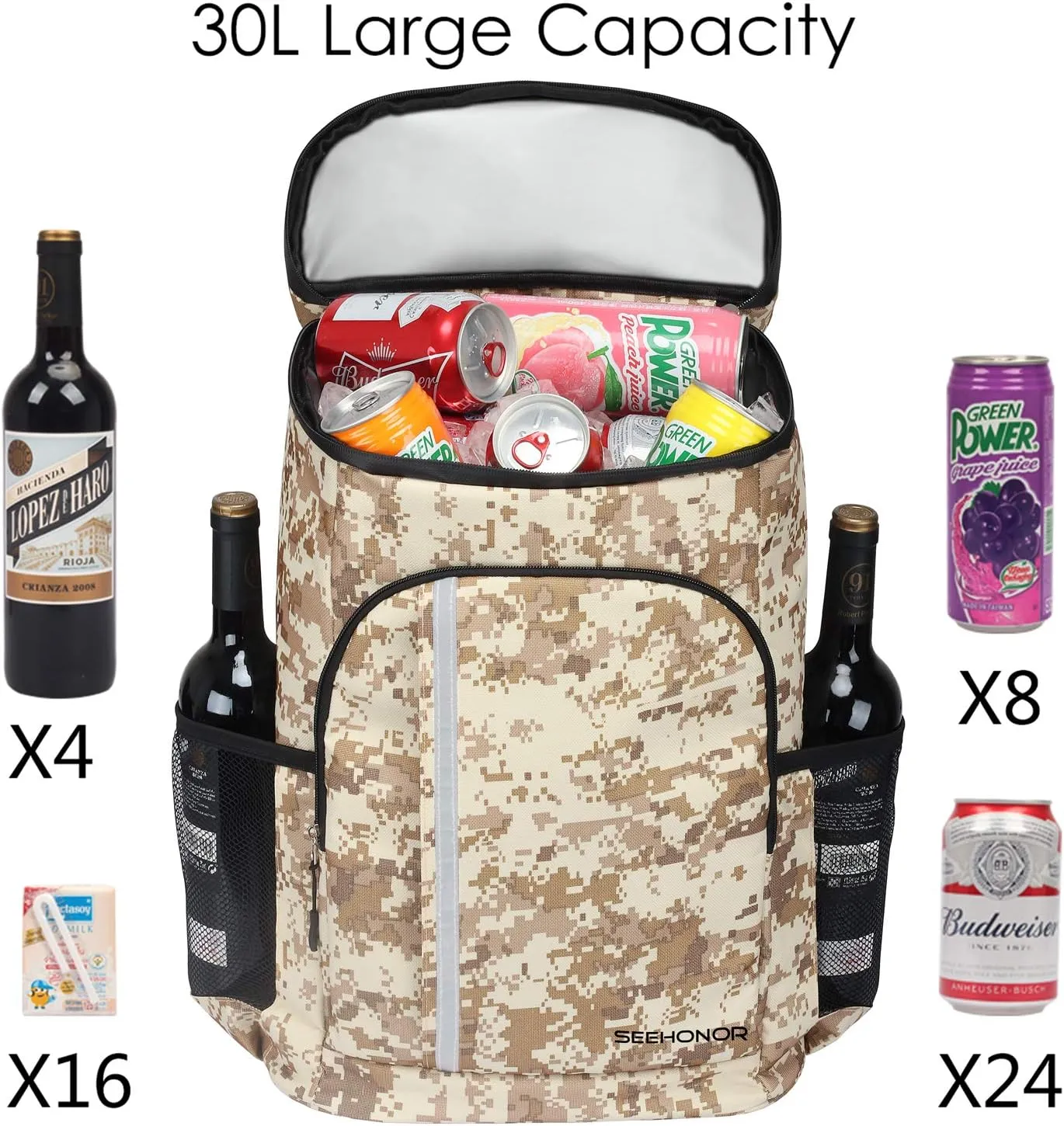 SEEHONOR Insulated Cooler Backpack Leakproof Soft Cooler Bag Lightweight Backpack with Cooler for Lunch Picnic Hiking Camping Beach Park Day Trips 45 Cans