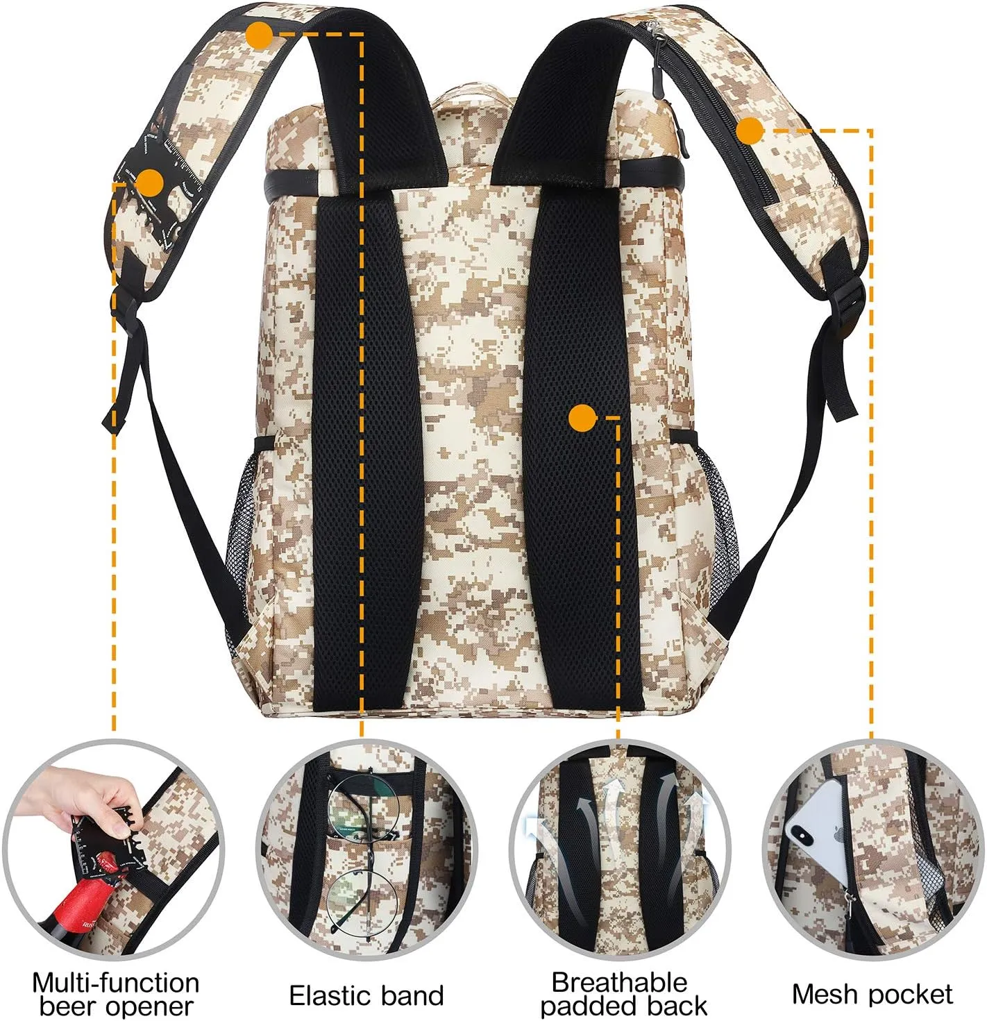 SEEHONOR Insulated Cooler Backpack Leakproof Soft Cooler Bag Lightweight Backpack with Cooler for Lunch Picnic Hiking Camping Beach Park Day Trips 45 Cans
