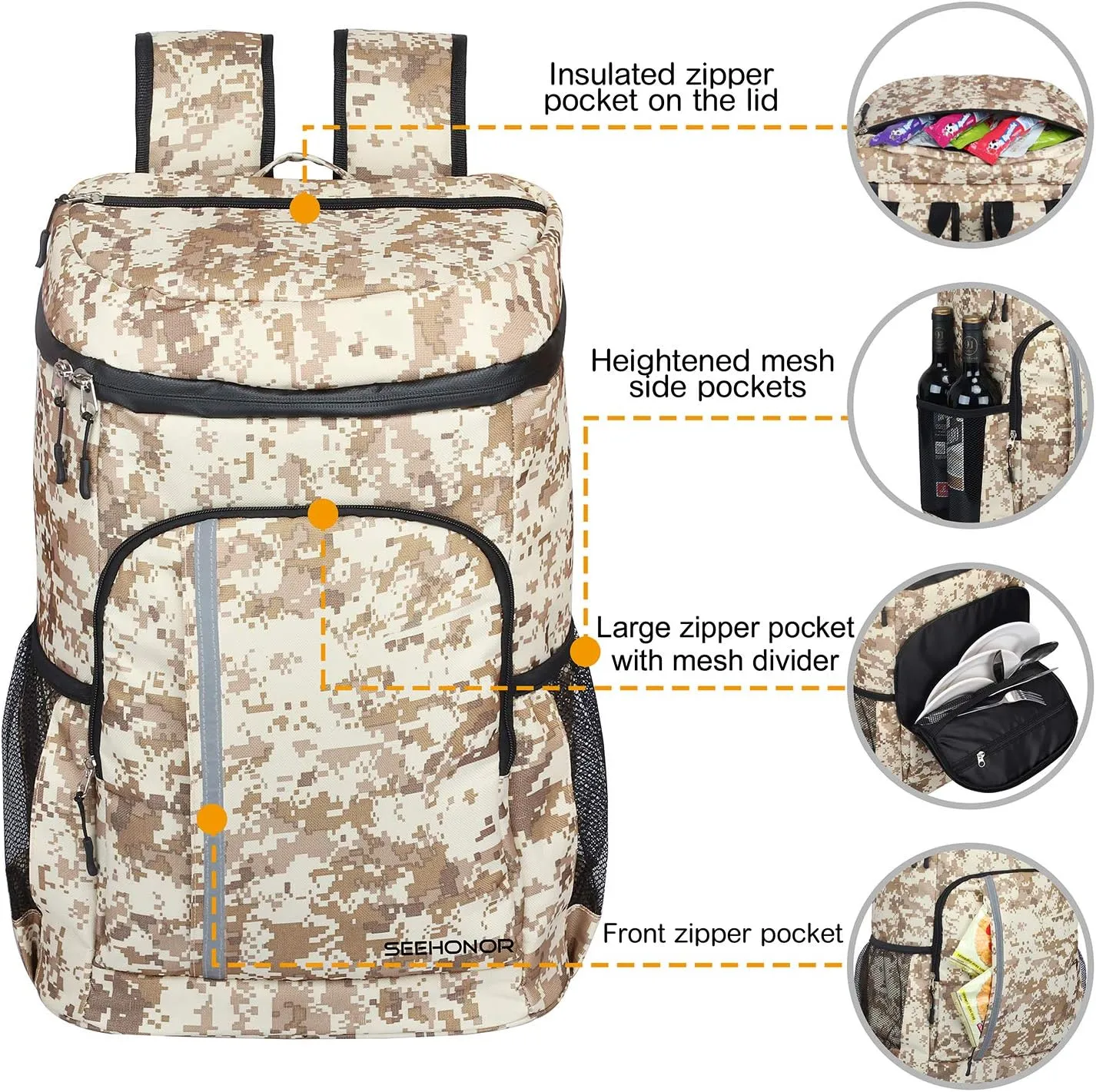 SEEHONOR Insulated Cooler Backpack Leakproof Soft Cooler Bag Lightweight Backpack with Cooler for Lunch Picnic Hiking Camping Beach Park Day Trips 45 Cans