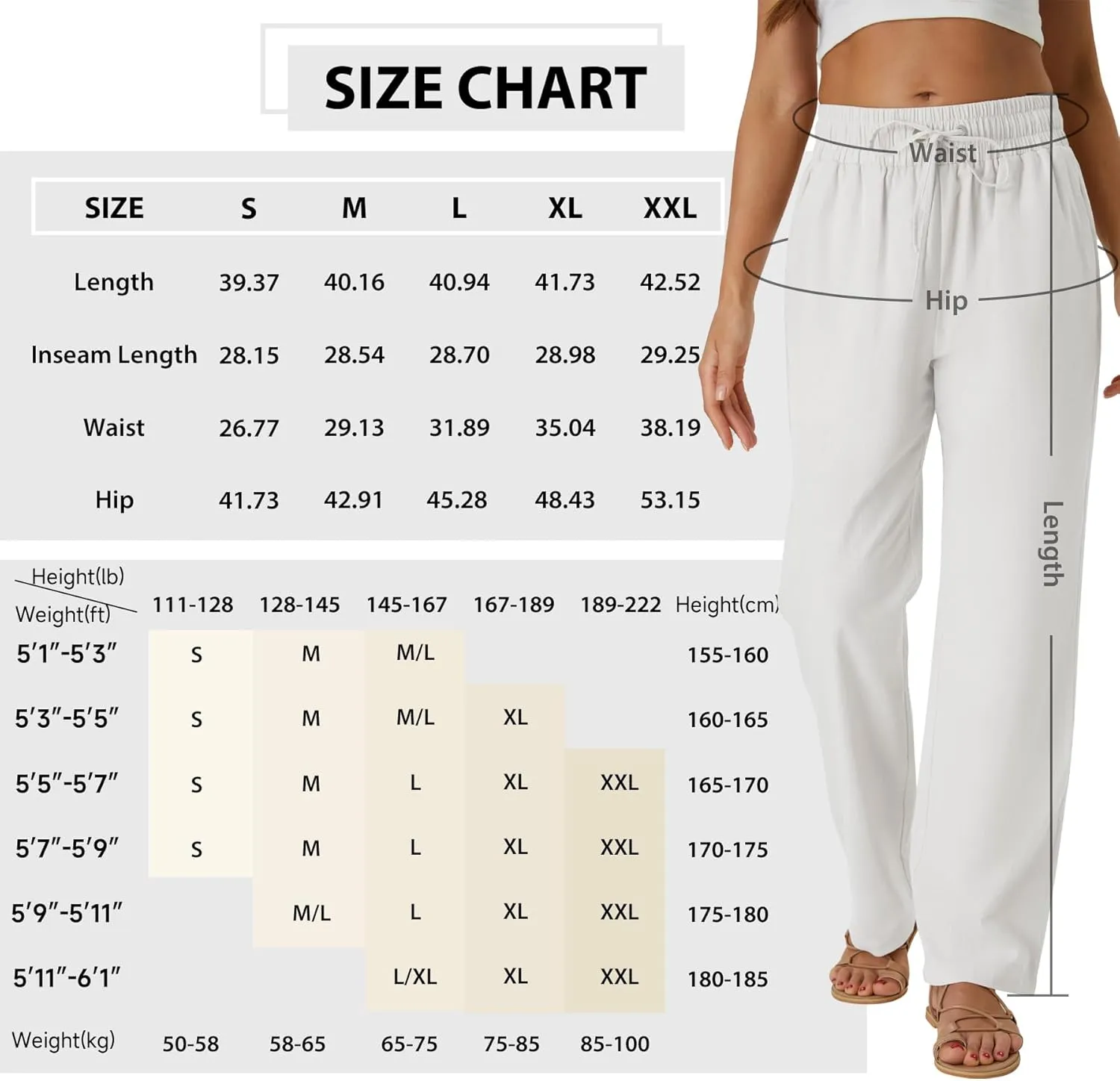 SEMARO Womens Casual Linen High Waist Pants Drawstring Loose Fit Summer Pants Trousers with Side Pockets