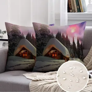 Set of 2 Waterproof Pillow Covers Linen Climbing Tourist Wild Alpine Mountain Forest Abandoned Parks Outdoor Fantasy Holidays Canopy Star Throw Pillow Cushion Case for Couch, Outdoor 16x16 Inch