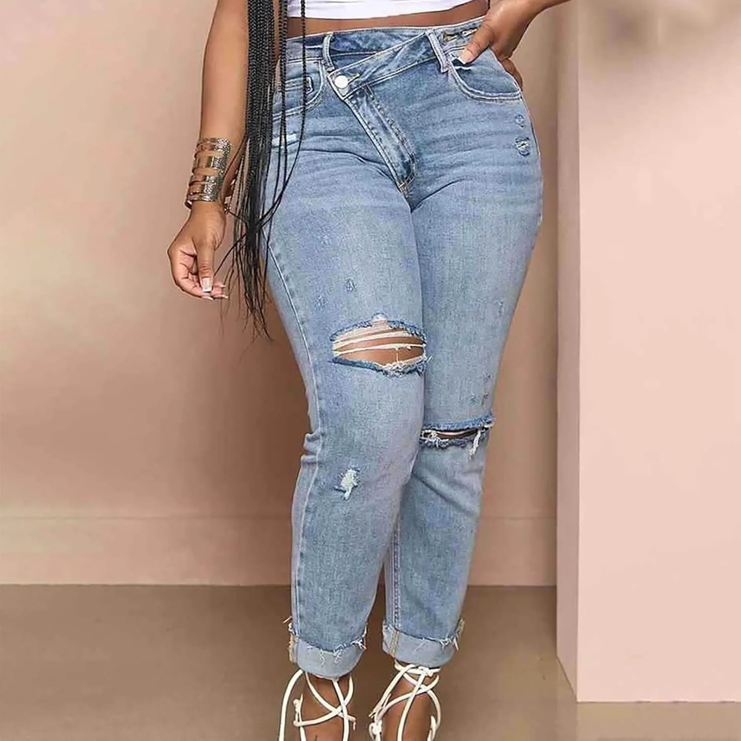 Sexy Jeans for Women Low Waisted Skinny Bootcut Denim Pants Ripped Stretch Trousers Casual Vintage Retro Pant