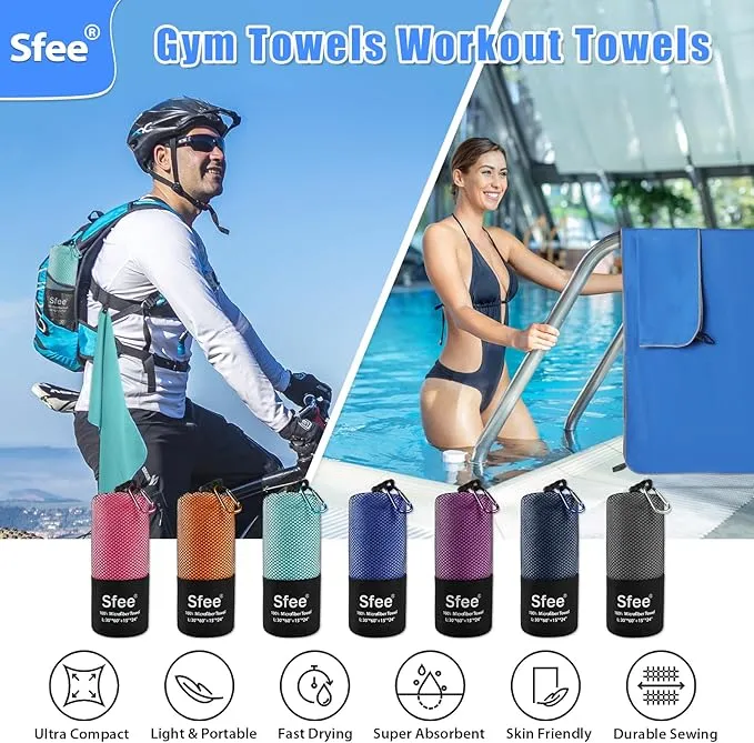 Sfee 2 Pack Microfiber Travel Towel, Quick Dry Towel Camping Towel Large Beach Towel Super Absorbent Compact Lightweight Sports Towel Gym Towel for Beach, Gym, Hiking, Pool, Backpacking, Bath, Yoga