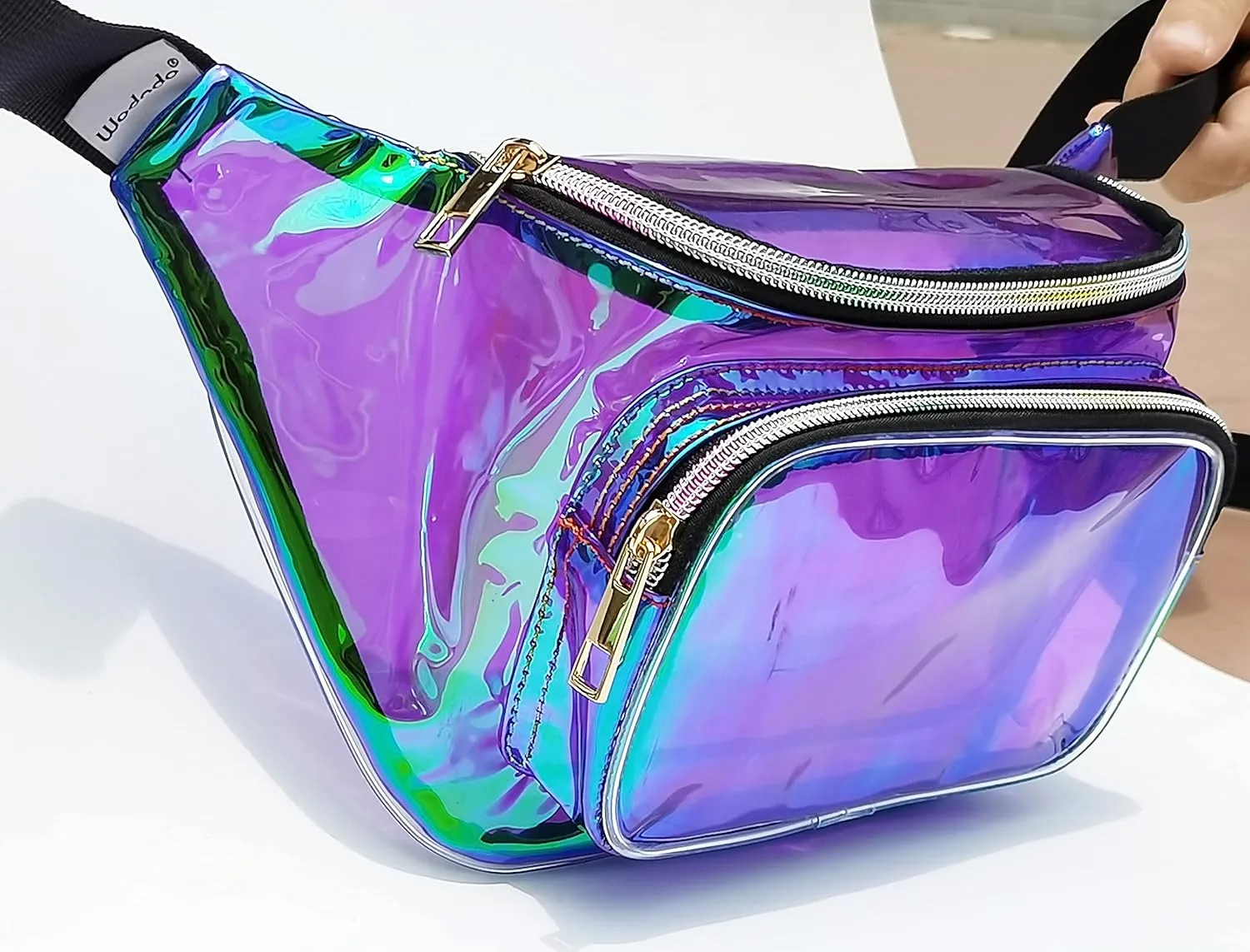 Shiny Neon Fanny Bag for Women Rave Festival Hologram Bum Travel Waist Pack (Iridescent Purple)