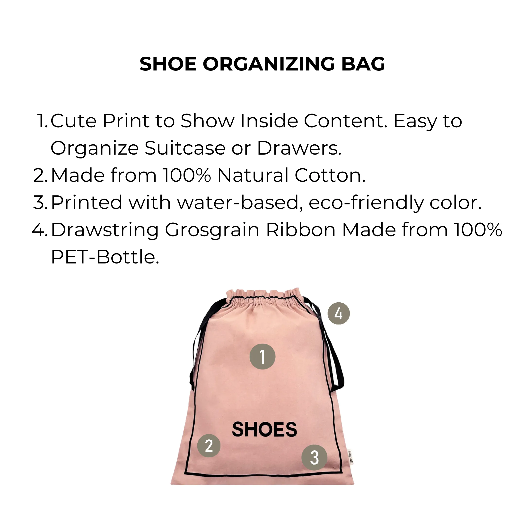 Shoe Bag, Travel & Closet Organizer – Pink/Blush