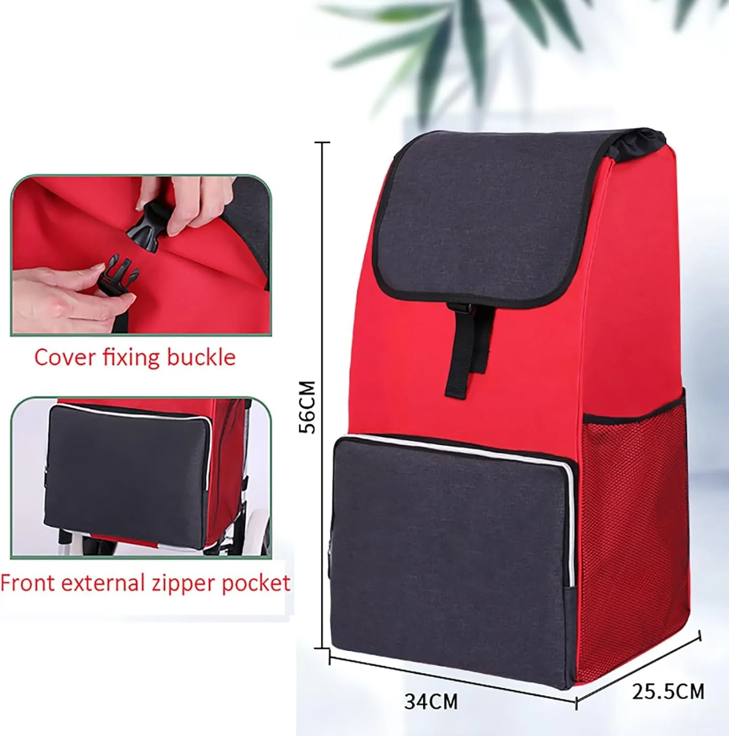 Shopping Cart Replacement Trolley, Waterproof Spare Storage Bag with Side and Front Pockets - 48L