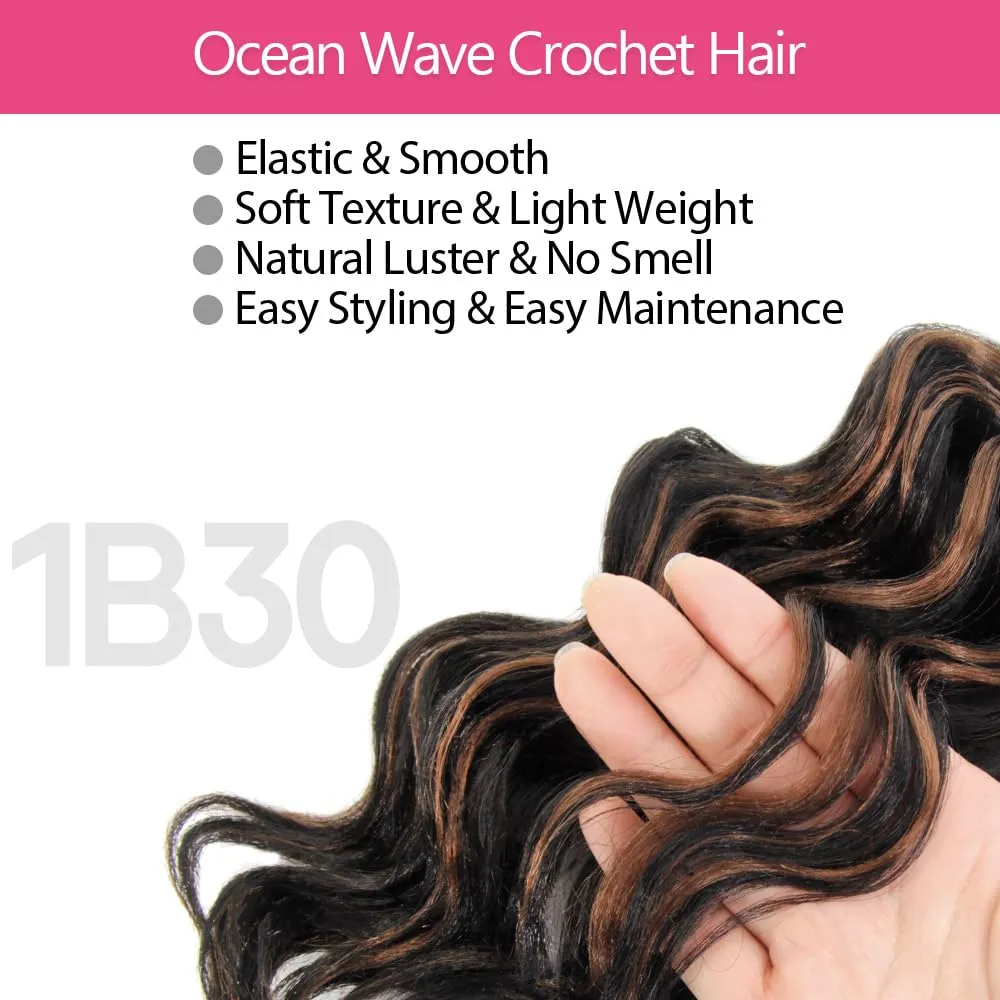 Short Ocean Wave Crochet Hair 9 Inch 8 Packs Water Wave Crochet Hair Synthetic Wavy Crochet Braids P1B/30(Mix Black/Dark Brown)