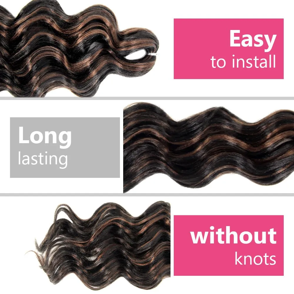 Short Ocean Wave Crochet Hair 9 Inch 8 Packs Water Wave Crochet Hair Synthetic Wavy Crochet Braids P1B/30(Mix Black/Dark Brown)