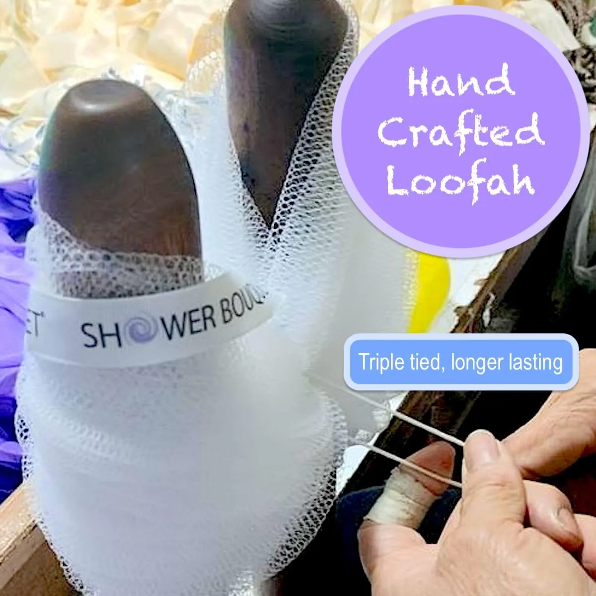 SHOWER BOUQUET Loofah-Charcoal Bath-Sponge-4-Pack // Extra-Large 75g Soft Mesh Black Loofa Lufa Loufa Luffa Puff Set/Exfoliating Body Scrubber for Women and Men - Exfoliate & Soothe Face & Body