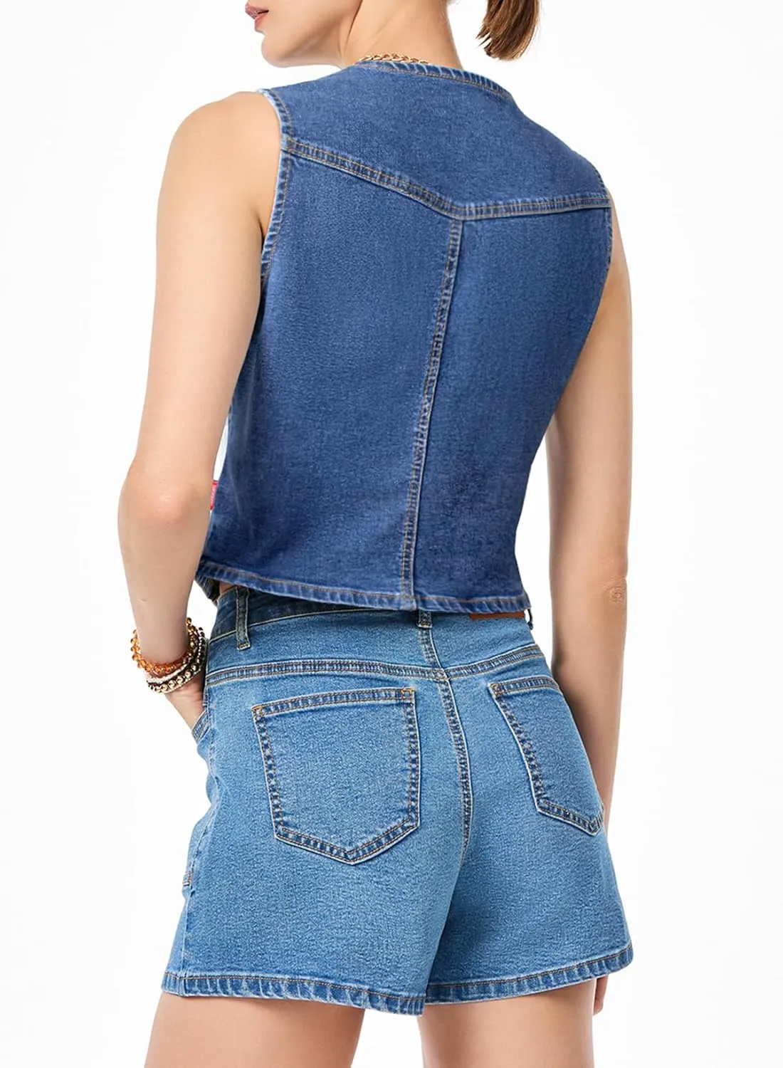 Sidefeel Women's Denim Vest Sleeveless V Neck Zimbaplatinum Jean Vest Top Button Down Crop Waistcoat Vest Summer Outfit