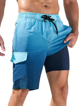 SILKWORLD Mens Swim Trunks with Compression Liner Quick-Dry 10" Stretch Beach Shorts