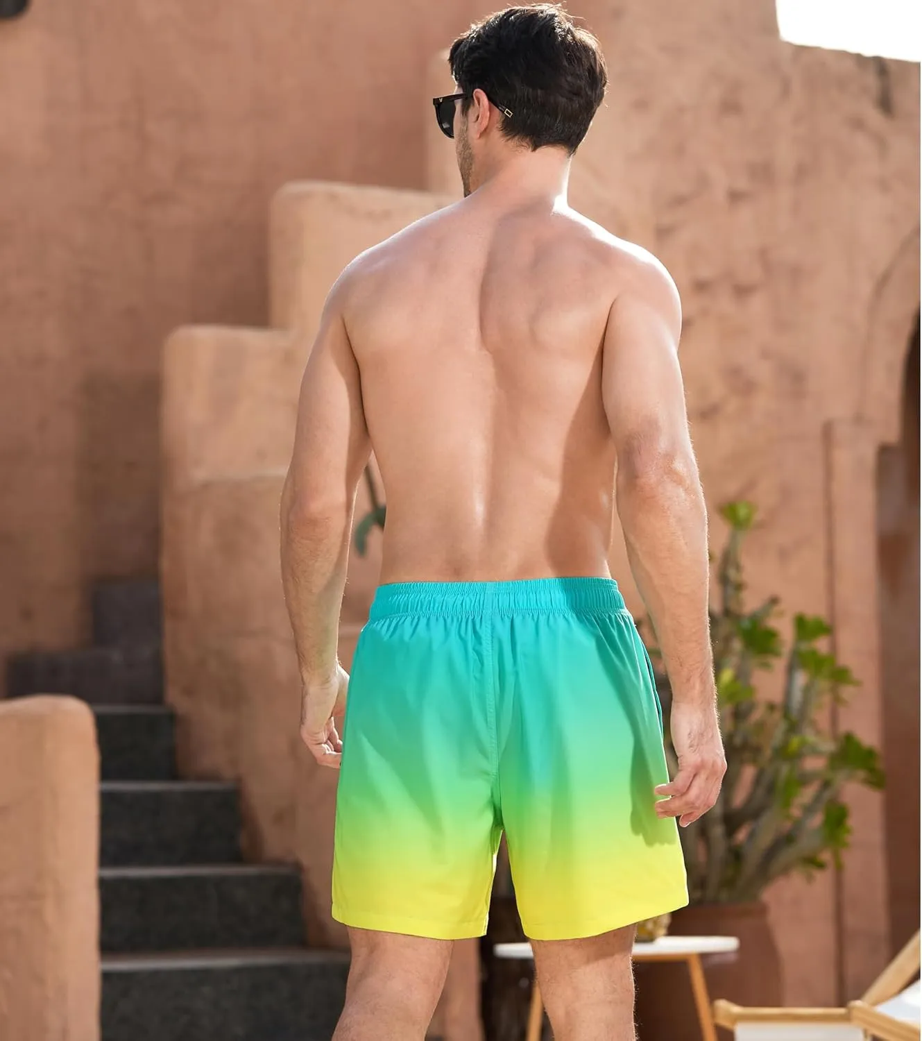 SILKWORLD Mens Swimming Trunks 2 in 1 Quick Dry Bathing Suit Elastic Waist Beach Shorts with Zipper Pockets