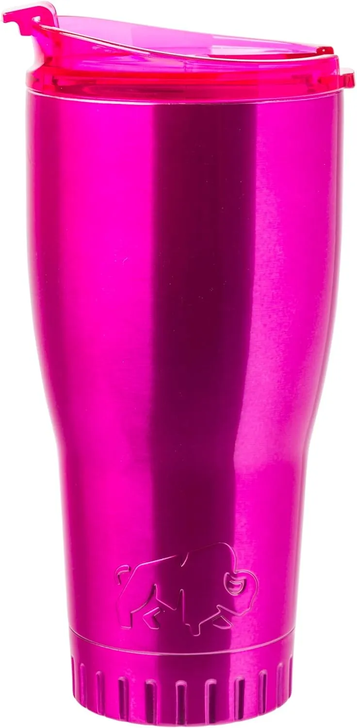 Silver Buffalo Double Walled Vacuum Insulated Stainless Steel Tumbler With Flip Top Lid Keeps Hot and Cold, Travel Coffee Mug Leakproof Lid, 30 Ounces, Classic Pink