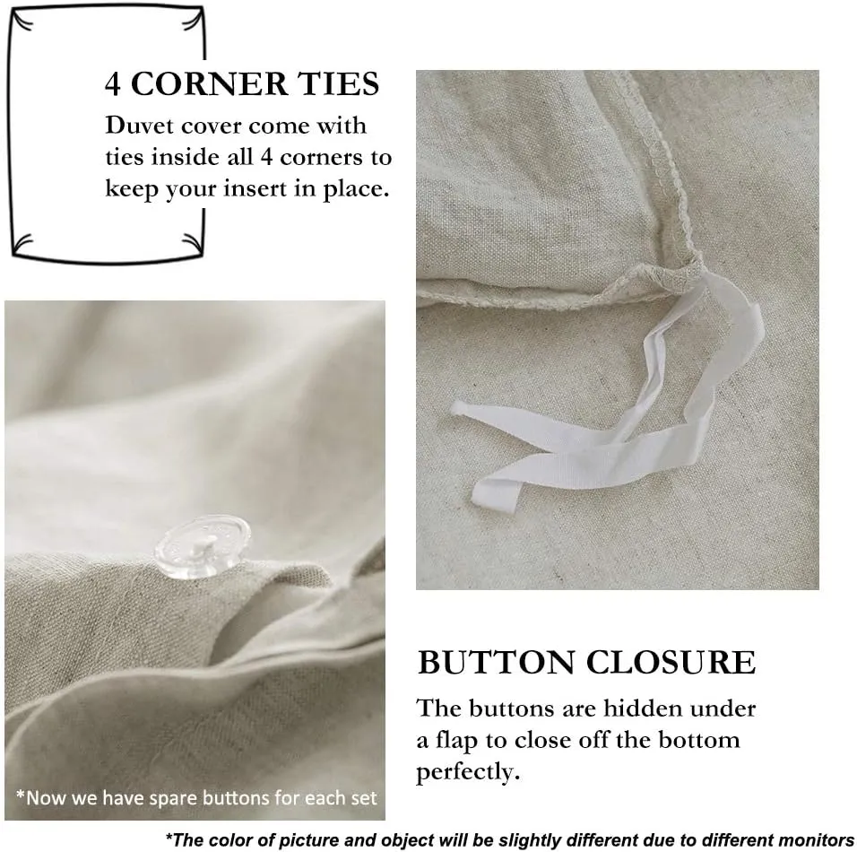 Simple&Opulence 100% Linen Duvet Cover Set with Embroidery Washed - 3 Pieces (1 Duvet Cover with 2 Pillow Shams) with Button Closure Soft Breathable Farmhouse - Linen, King Size