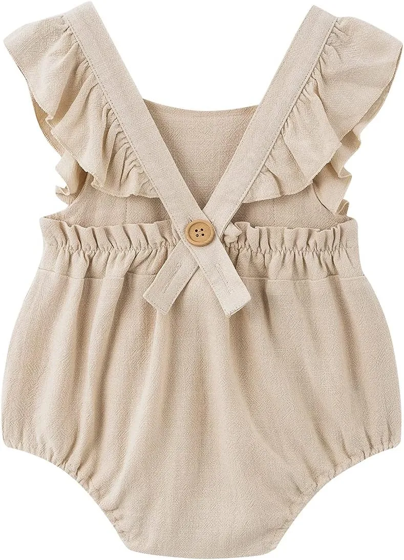 Simplee kids Baby Boys Girls Ruffle Romper Summer Outfit Jumpsuit Linen Bodysuits