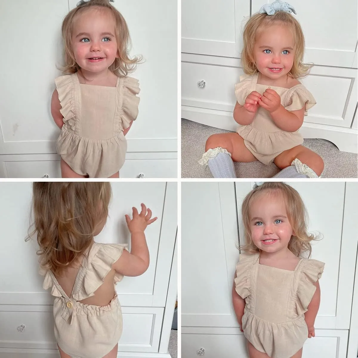 Simplee kids Baby Boys Girls Ruffle Romper Summer Outfit Jumpsuit Linen Bodysuits