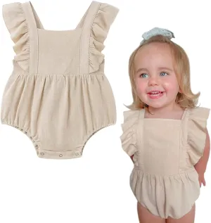 Simplee kids Baby Boys Girls Ruffle Romper Summer Outfit Jumpsuit Linen Bodysuits