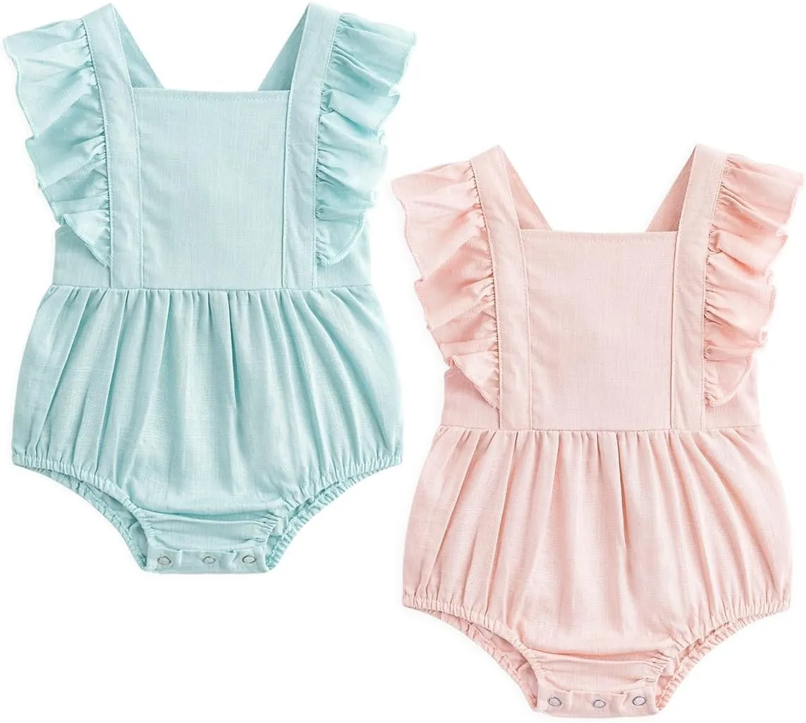 Simplee kids Baby Boys Girls Ruffle Romper Summer Outfit Jumpsuit Linen Bodysuits