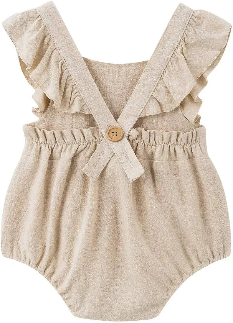 Simplee kids Baby Boys Girls Ruffle Romper Summer Outfit Jumpsuit Linen Bodysuits