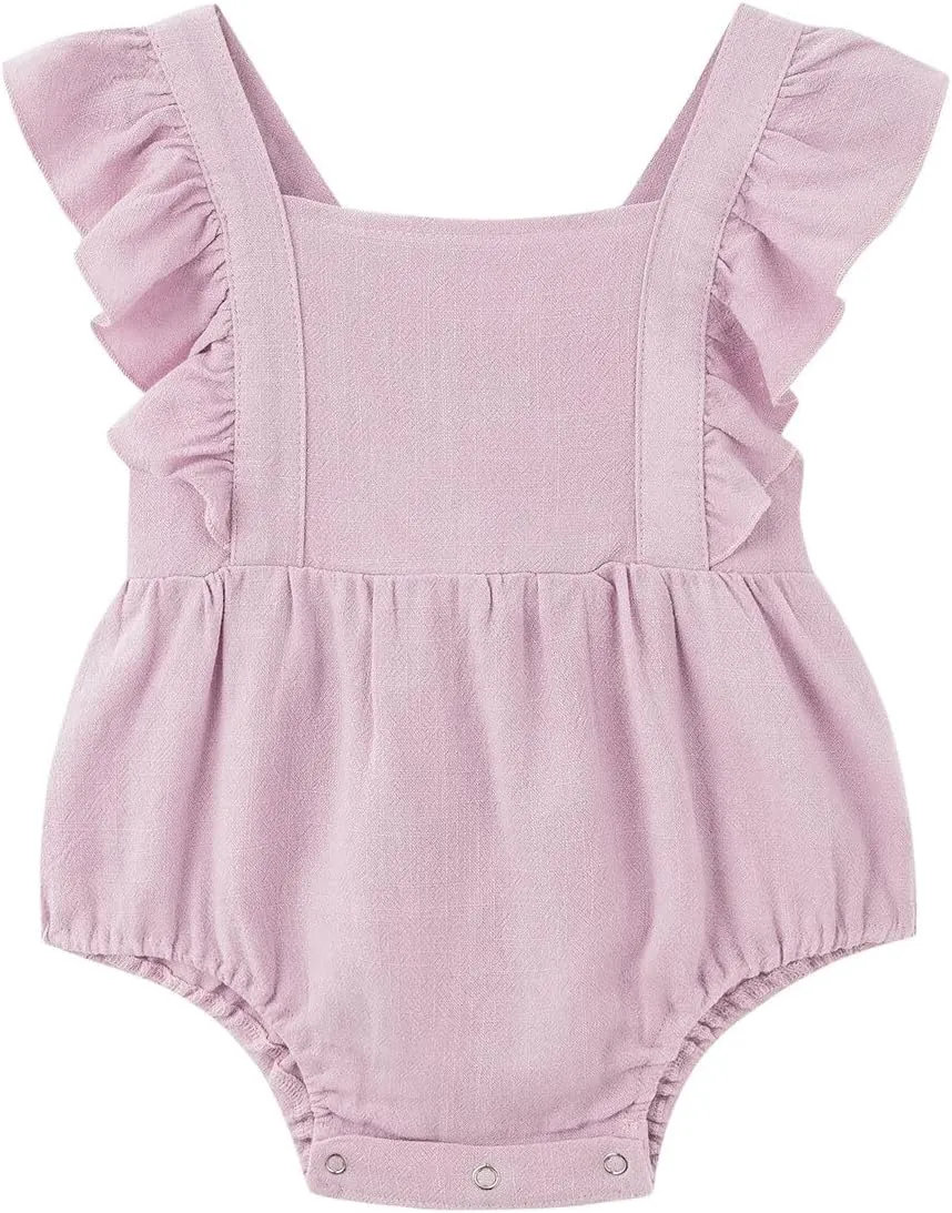 Simplee kids Baby Girls Handmade Solid Color Romper for Spring Newborn Infant Baby Outfit Jumpsuit Bodysuit