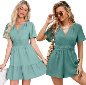 Simplee Women's Short Sleeve Cute Romper Dress and Summer Mini Linen Dress
