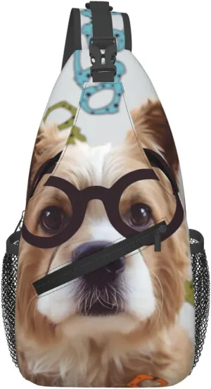 Sling Bag for Women Men Chest Bag Funny Dog Glasses Crossbody Bag Sling Backpack Fanny Packs Hiking Daypack for Travel