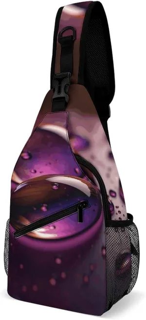 Sling Bag for Women Men Chest Bag Purple Water Droplets Crossbody Bag Small Sling Backpack Daypack Fanny Packs