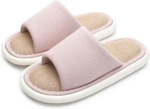 Slippers for Women Men, Cotton and Linen, Open toe, House shoes, Comfortable and breathable, all season, Pink, Blue, Grey