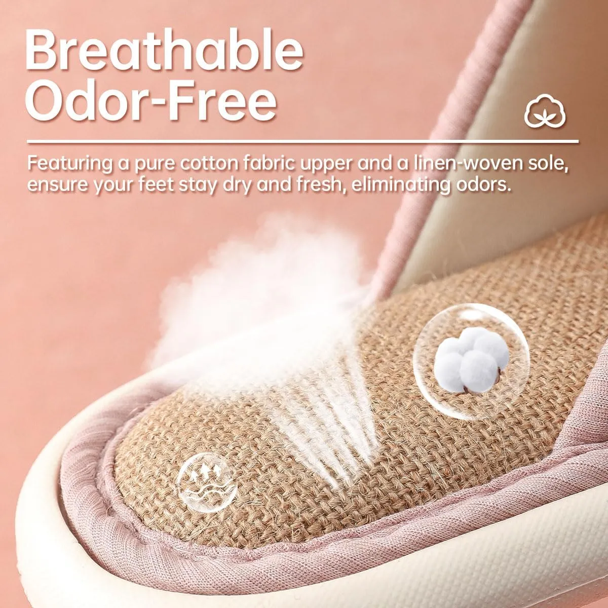 Slippers for Women Men, Cotton and Linen, Open toe, House shoes, Comfortable and breathable, all season, Pink, Blue, Grey