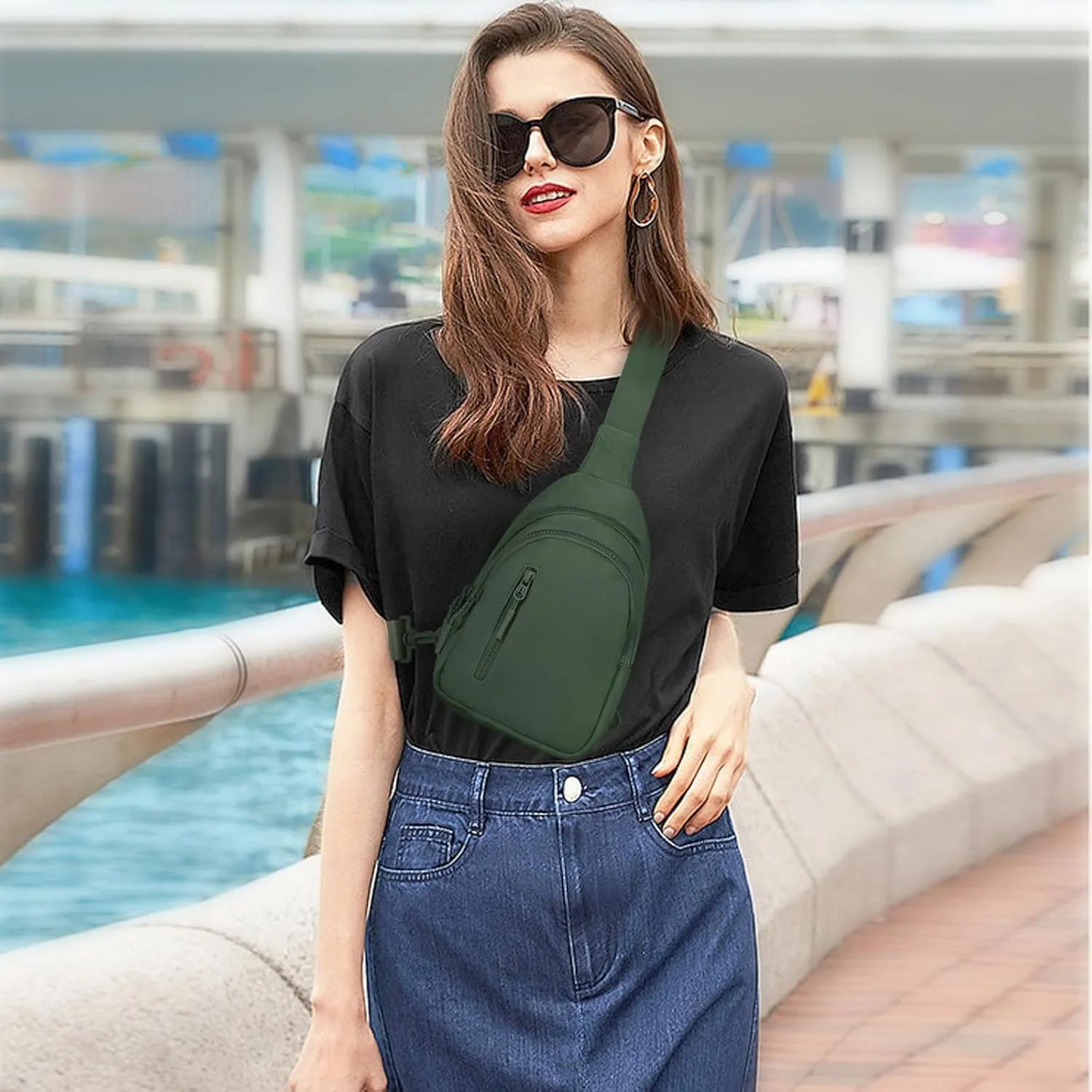Small Sling Bag Crossbody Bag for Women with 4 Pockets Cross Body Fanny Pack Womens Chest Bag for Outdoors Traveling