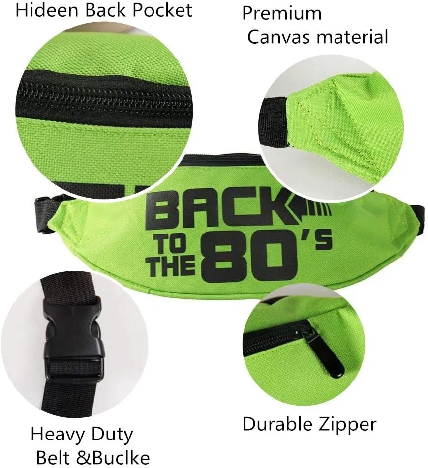 Smile Fish Neon Retro 80s Fanny Pack Waist Bag Festival Theme Party Vintage 80s Party Women/Men Neon Green