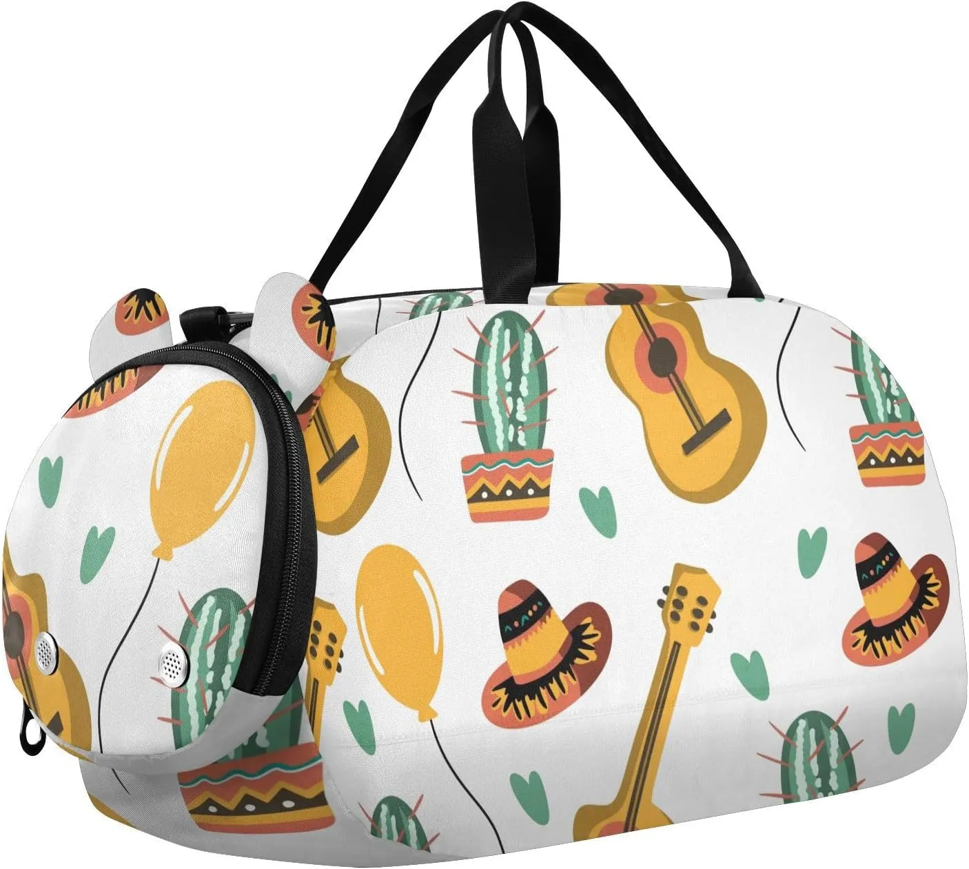 Sombreros Guitars Cacti Patterns Gym Travel Duffel Bag with Shoe Compartment for Boys Girls - Gymnastics Sports Dance Football Travel Bag Teens Weekender Sleepover