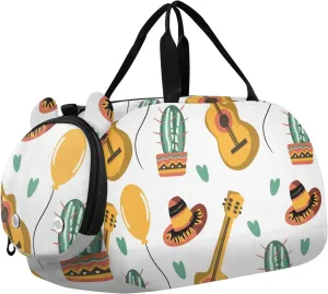 Sombreros Guitars Cacti Patterns Gym Travel Duffel Bag with Shoe Compartment for Boys Girls - Gymnastics Sports Dance Football Travel Bag Teens Weekender Sleepover