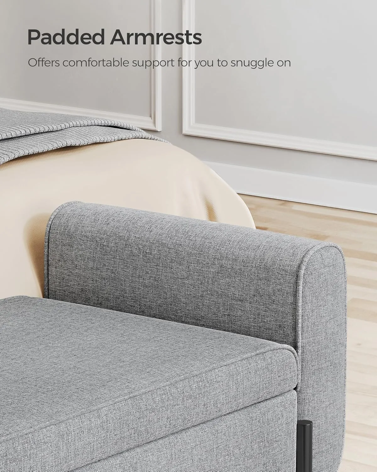 SONGMICS Storage Bench with Armrests, Ottoman for Living Room, Bedroom, Entryway, Steel Legs, Light Gray ULOM072G02