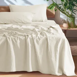 SONORO KATE 100% French Pure Linen Sheets, Breathable and Durable Line King Size Sheets, Anti-Tear Line Bed Sheets, Machine Washable, 16 Inch Deep Pocket - 4 Piece (Cream, King)