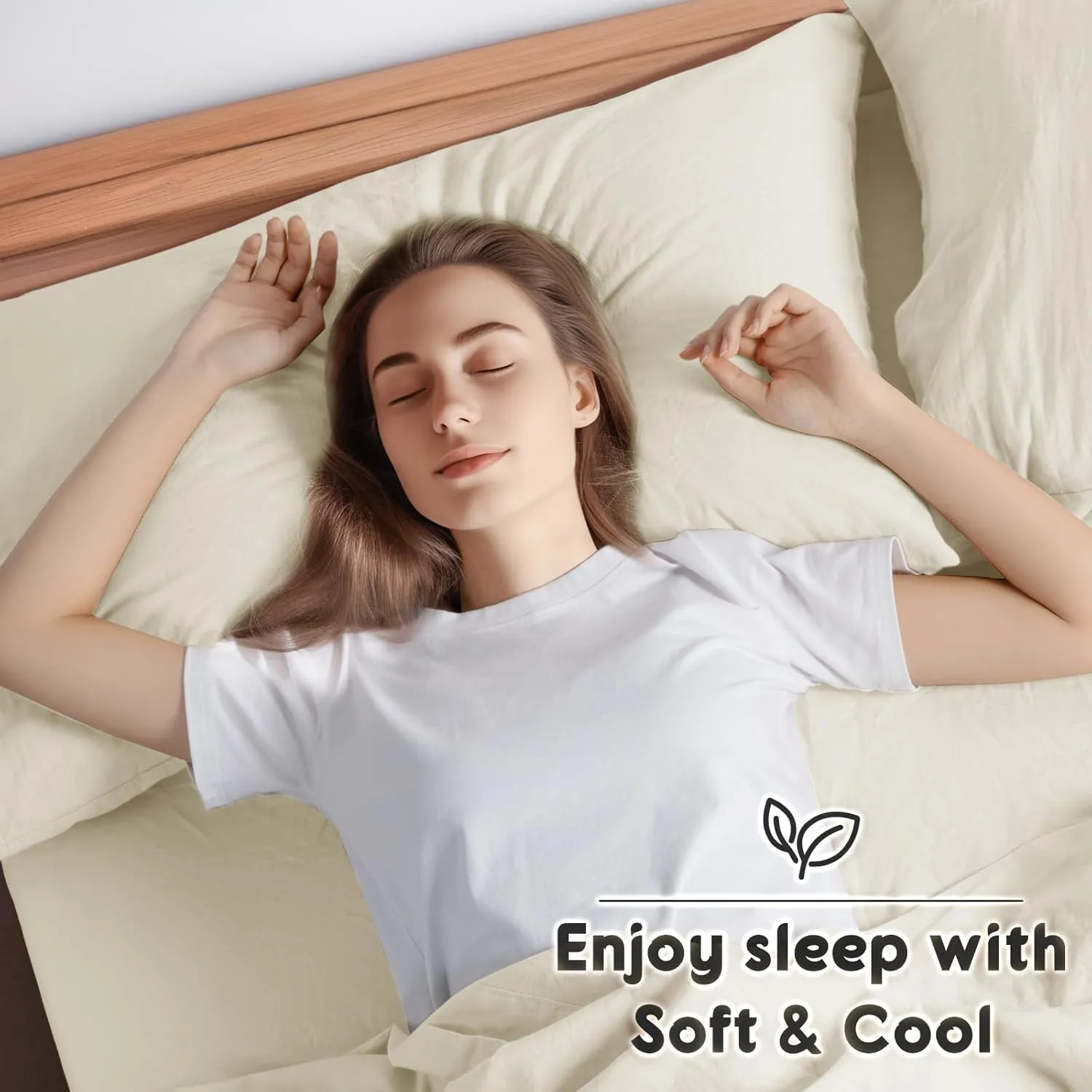 SONORO KATE 100% French Pure Linen Sheets, Breathable and Durable Line King Size Sheets, Anti-Tear Line Bed Sheets, Machine Washable, 16 Inch Deep Pocket - 4 Piece (Cream, King)