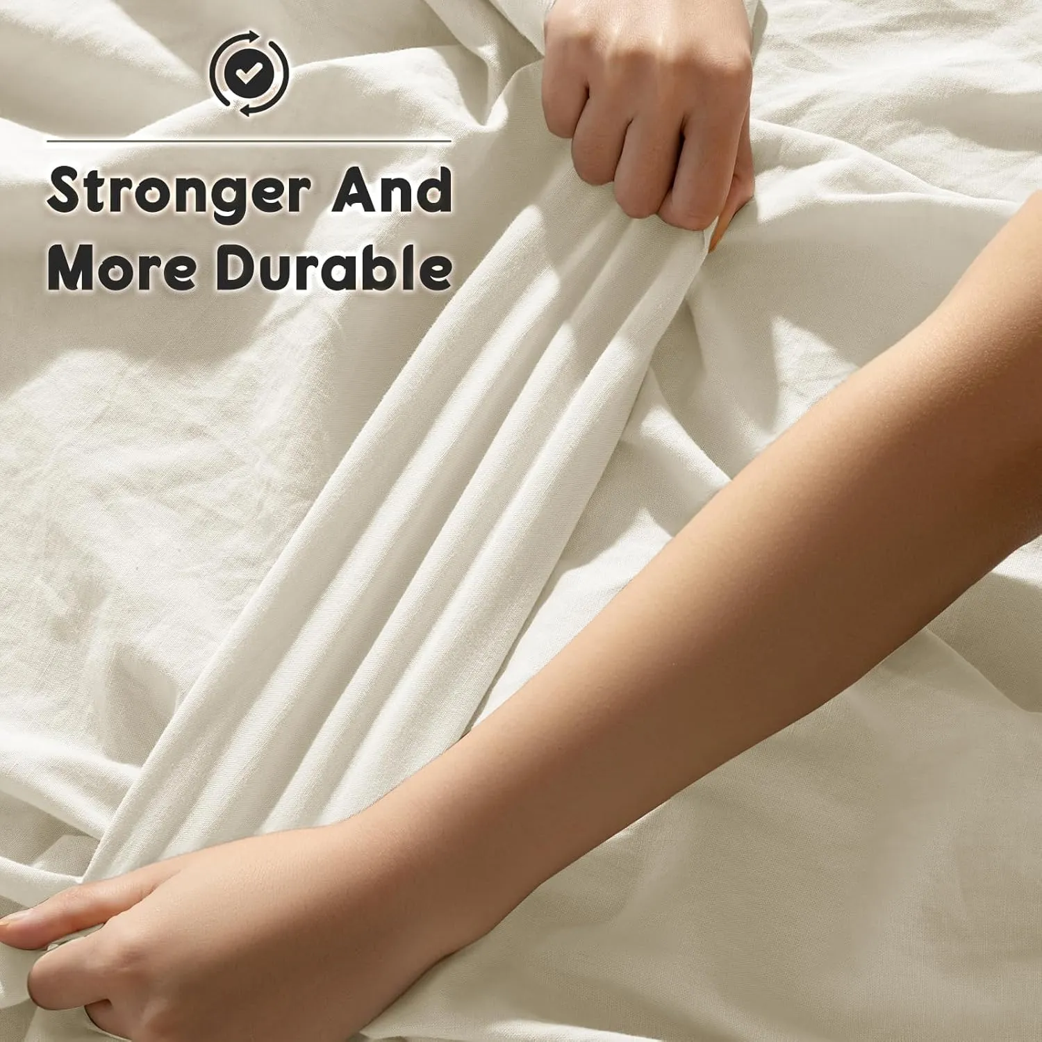 SONORO KATE 100% French Pure Linen Sheets, Breathable and Durable Line King Size Sheets, Anti-Tear Line Bed Sheets, Machine Washable, 16 Inch Deep Pocket - 4 Piece (Cream, King)