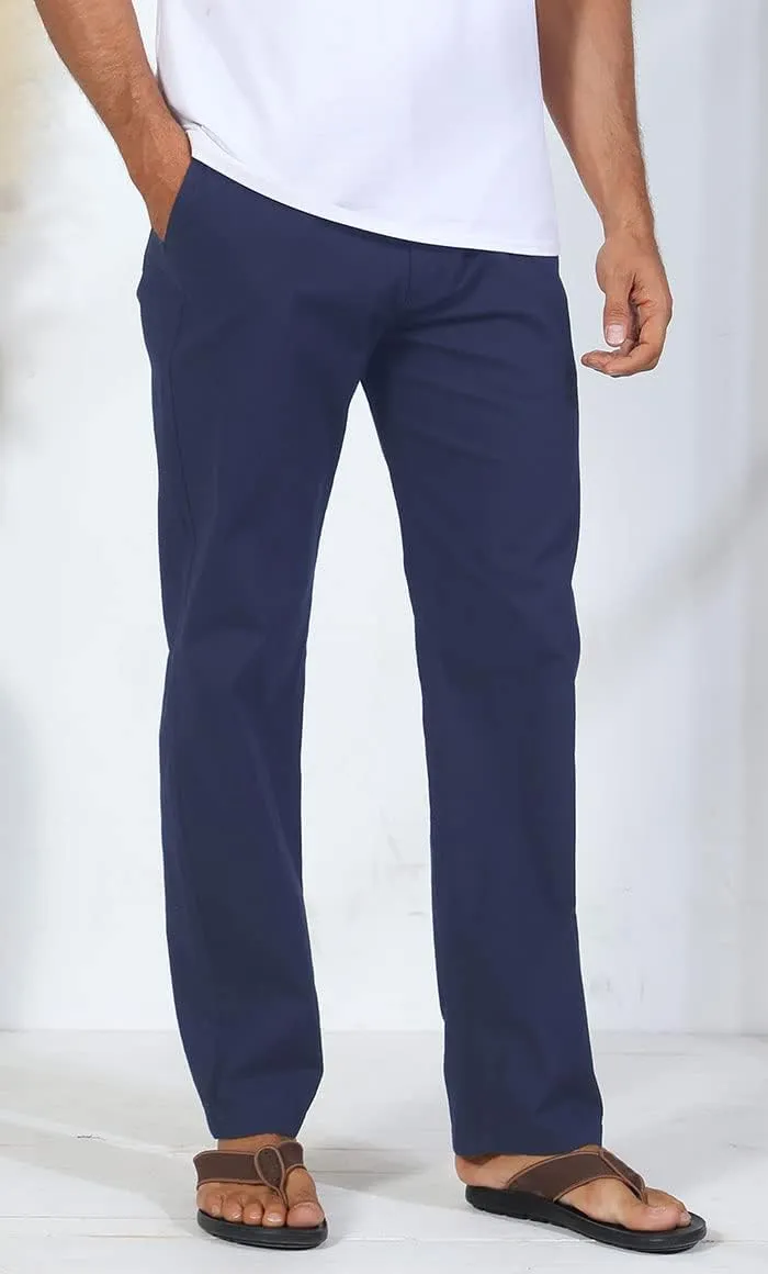 Soojun Men's Casual Linen Blend Relaxed Fit Straight Legs Elastic Waist Pants