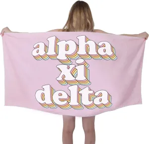Sorority Shop AXD Beach Towel - Alpha Xi Delta Retro Sorority Towel for Beach, Bath and Pool - Trendy, Multipurpose, Extra Large, Lightweight, Cotton Towel for Gifts