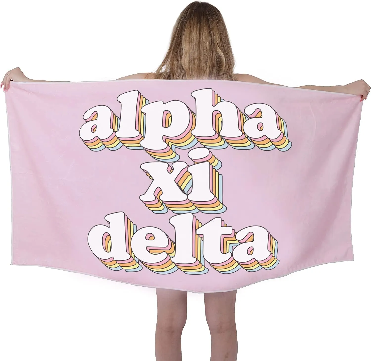 Sorority Shop AXD Beach Towel - Alpha Xi Delta Retro Sorority Towel for Beach, Bath and Pool - Trendy, Multipurpose, Extra Large, Lightweight, Cotton Towel for Gifts