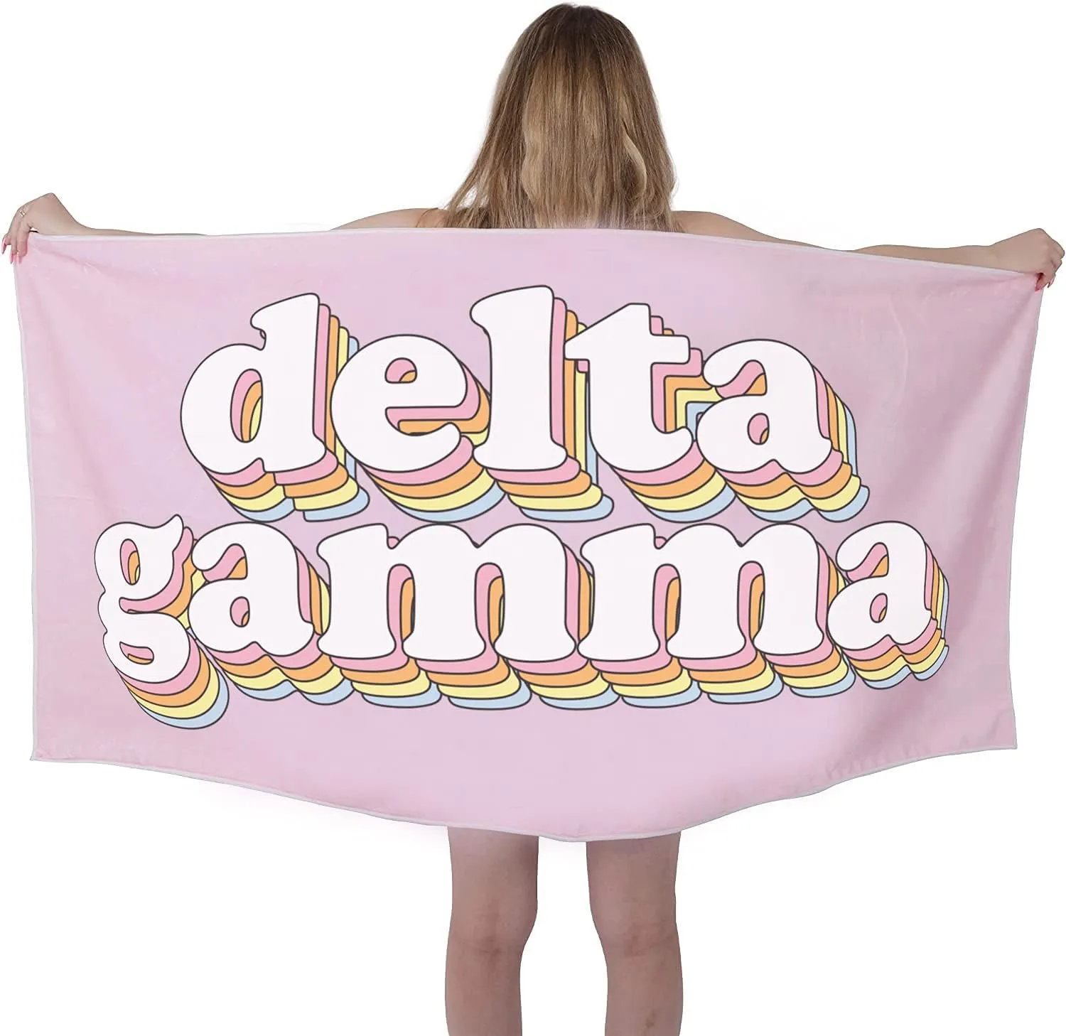 Sorority Shop DG Beach Towel - Delta Gamma Retro Sorority Towel for Beach, Bath and Pool - Trendy, Multipurpose, Extra Large, Lightweight, Cotton Towel for Gifts