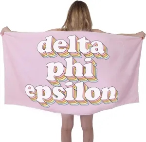 Sorority Shop DPE Beach Towel - Delta Phi Epsilon Retro Sorority Towel for Beach, Bath and Pool - Trendy, Multipurpose, Extra Large, Lightweight, Cotton Towel for Gifts