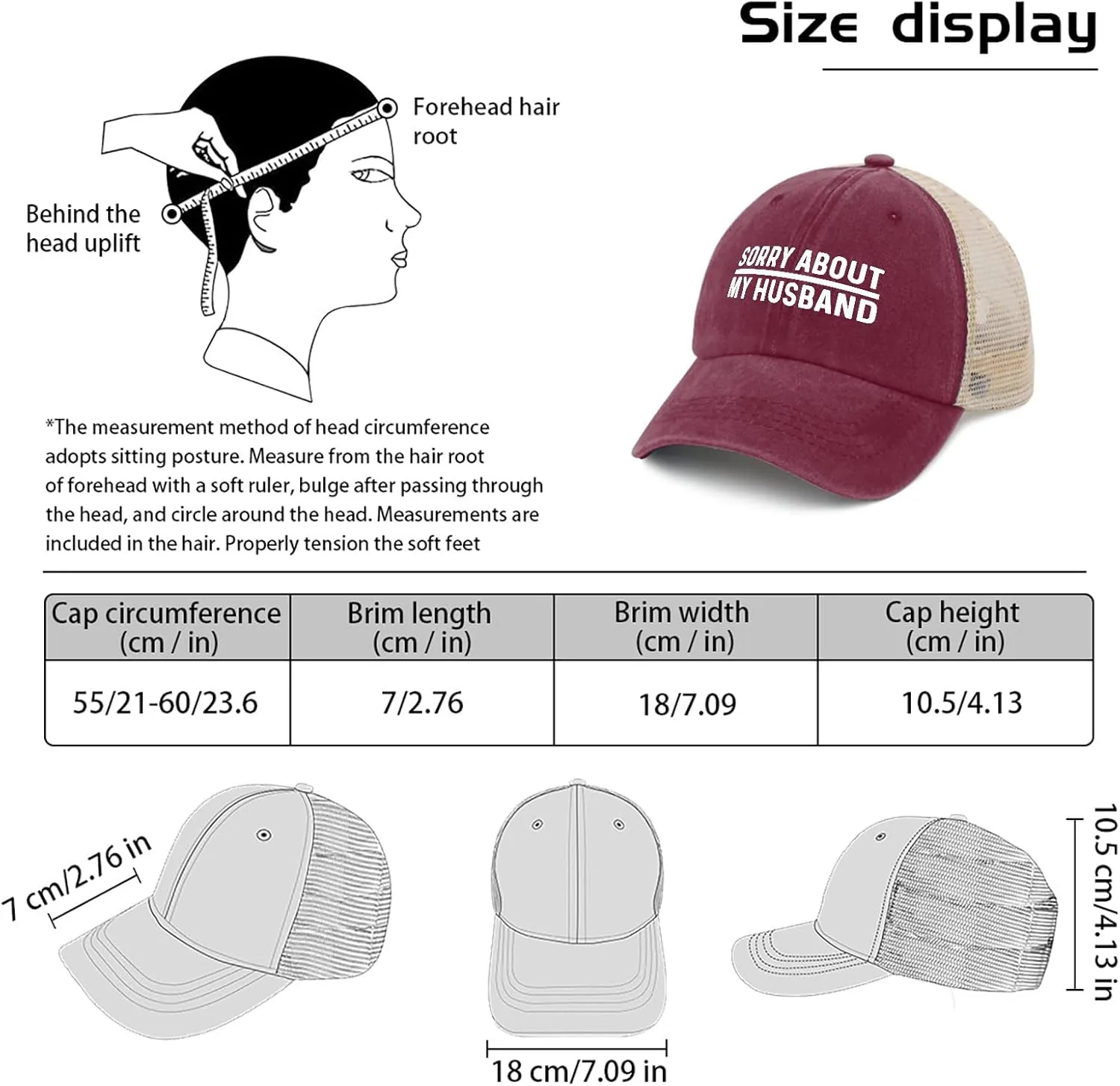 Sorry About My Husband Hat Trucker Hat Women Trendy Mesh Baseball Cap for Summer