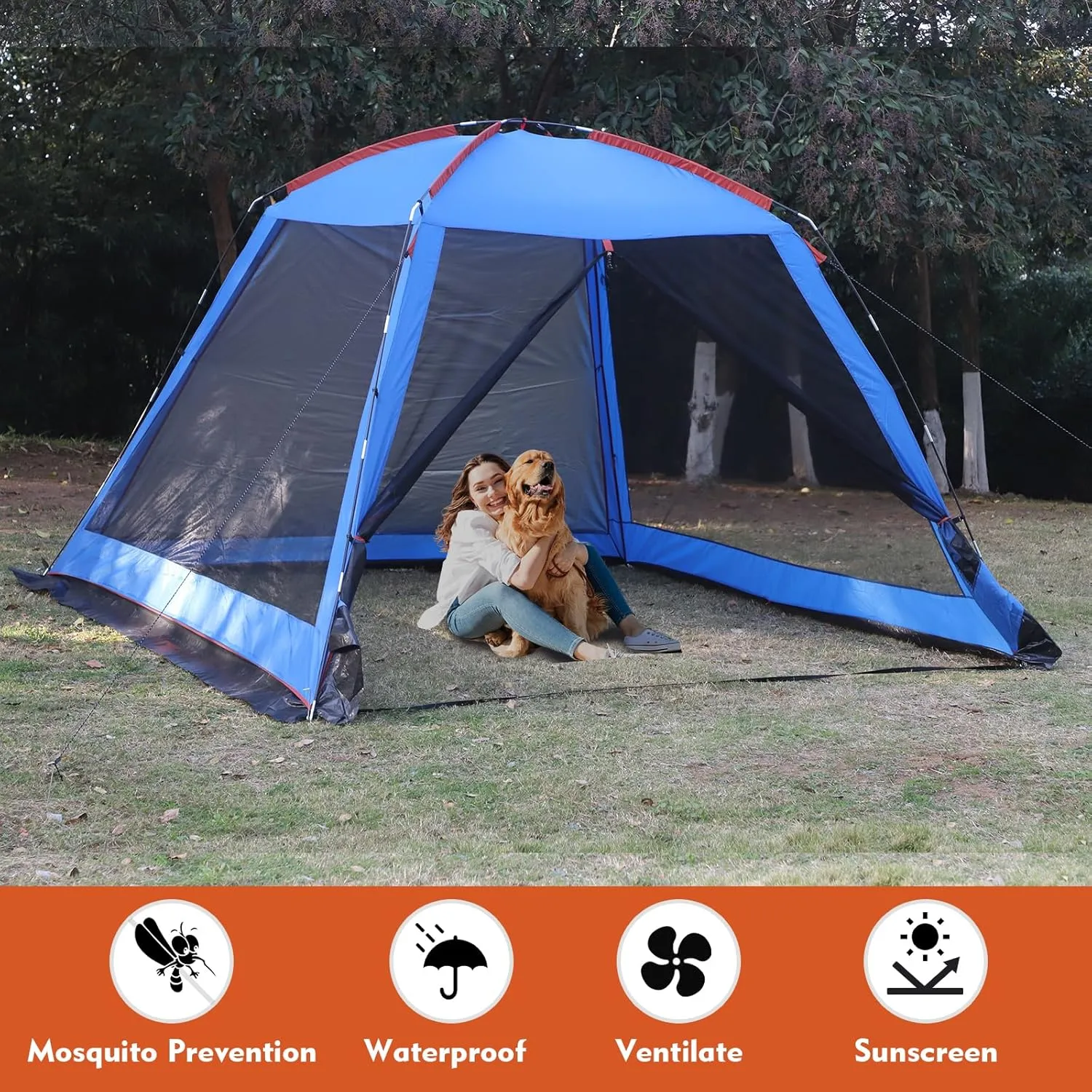Spacious Screen House Pop Up Screened Camping Tent 10 x 10 Ft 6 Person 12x 12 Ft 8 Persons Waterproof Removable Camping Canopy Camping Tent Screen Event Shelter Gazebos for Patios