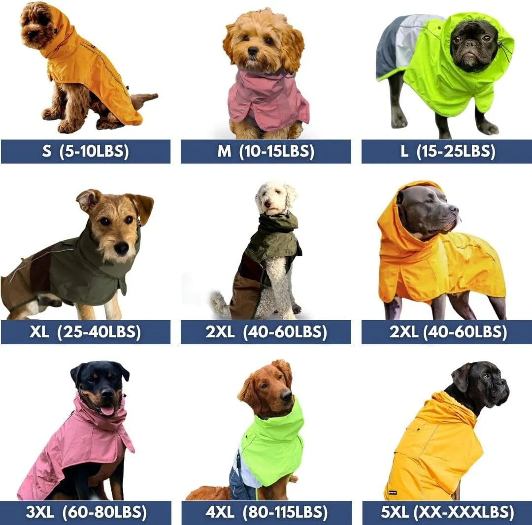 Spark Paws Dog Raincoat, Waterproof Windproof Rain Jacket, for Small Medium Large Extra Large Dogs, Reflective Breathable Full-Body Coverage Dry Suit - Orange - M