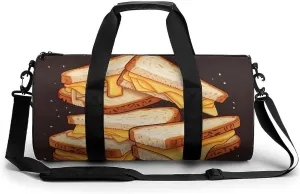 Sports Gym Bag for Men Women Cheese Sandwiches Travel Gym Bag Cylindrical Workout Bag Lightweight Travel Duffle Bag for Basketball Football Weekender