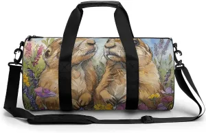 Sports Gym Bag for Men Women Two Prairie Dogs Travel Gym Bag Cylindrical Workout Bag Lightweight Travel Duffle Bag for Basketball Football Weekender
